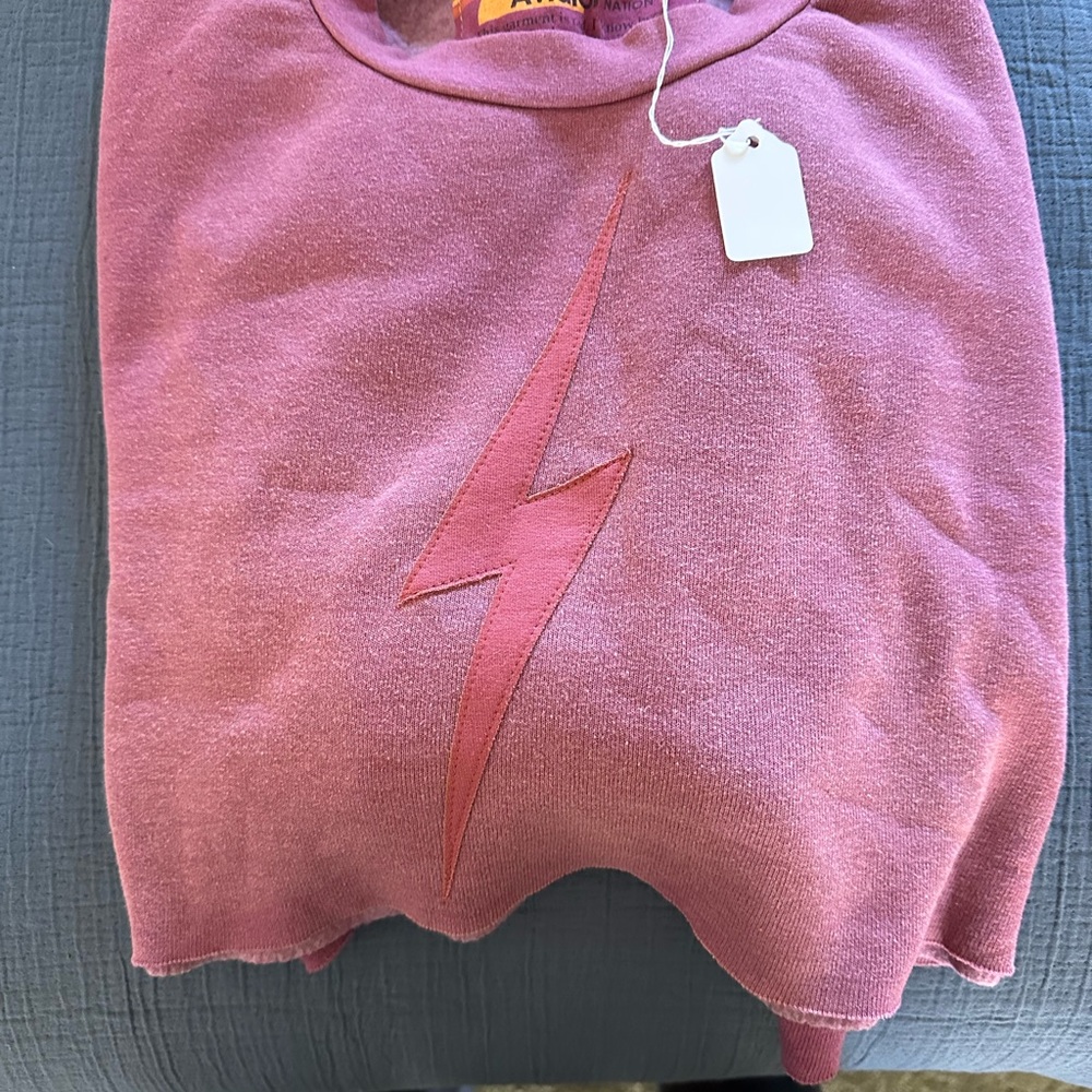 Aviator Nation Faded Berry Cropped Bolt Sweatshirt Medium NWT - Picture 2 of 4